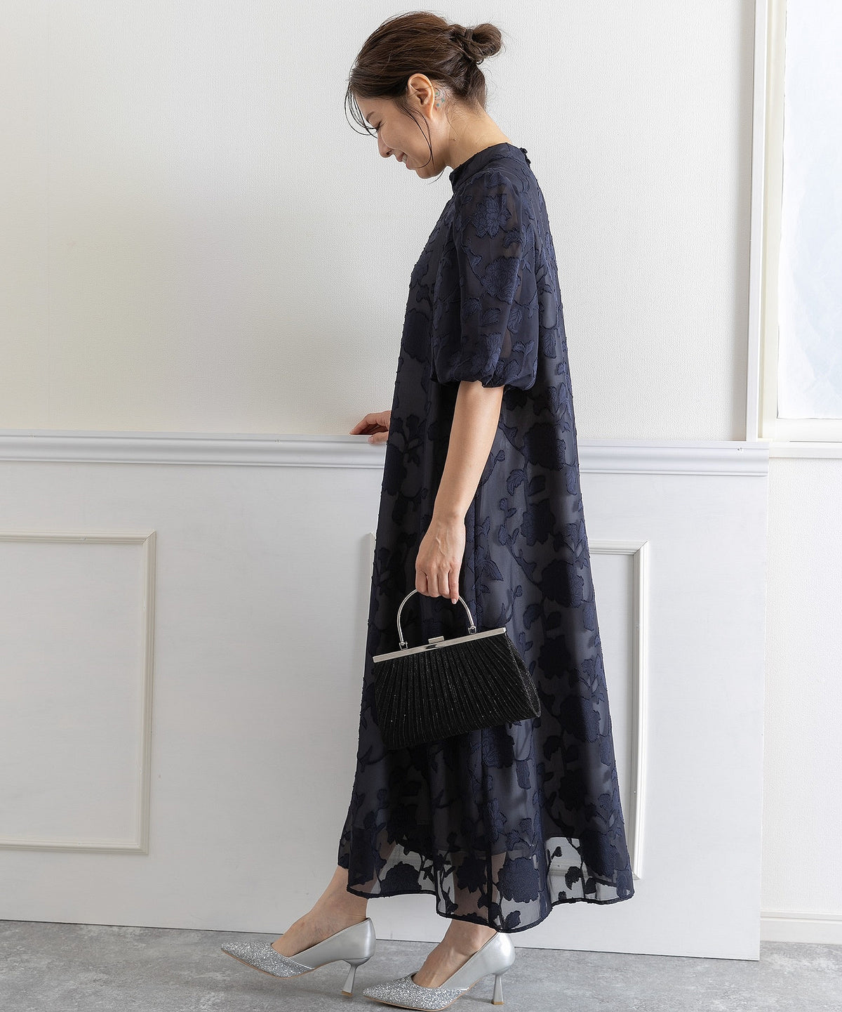ランタンスリープＡラインボタニカル柄 結婚式 パーティー ドレス (S,M,L)11260