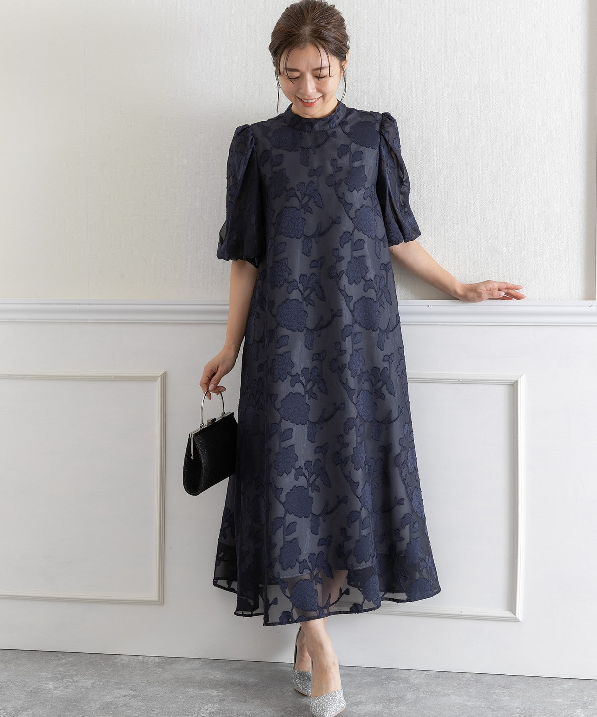 ランタンスリープＡラインボタニカル柄 結婚式 パーティー ドレス (S,M,L)11260