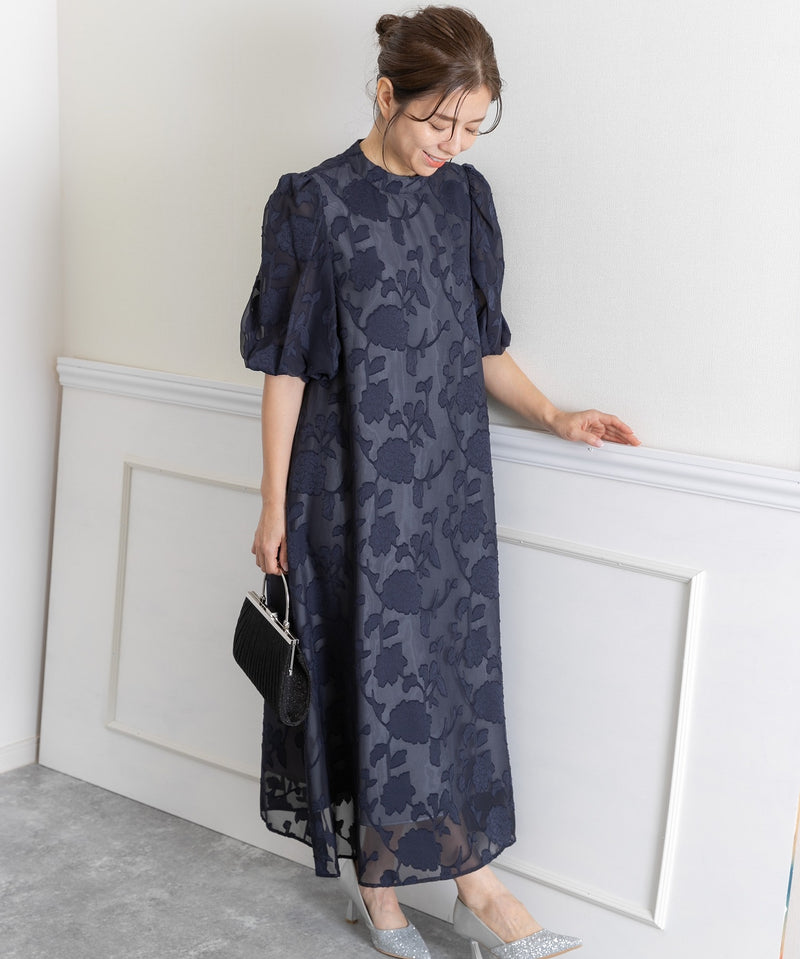 ランタンスリープＡラインボタニカル柄 結婚式 パーティー ドレス (S,M,L)11260