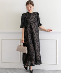 ランタンスリープＡラインボタニカル柄 結婚式 パーティー ドレス (S,M,L)11260