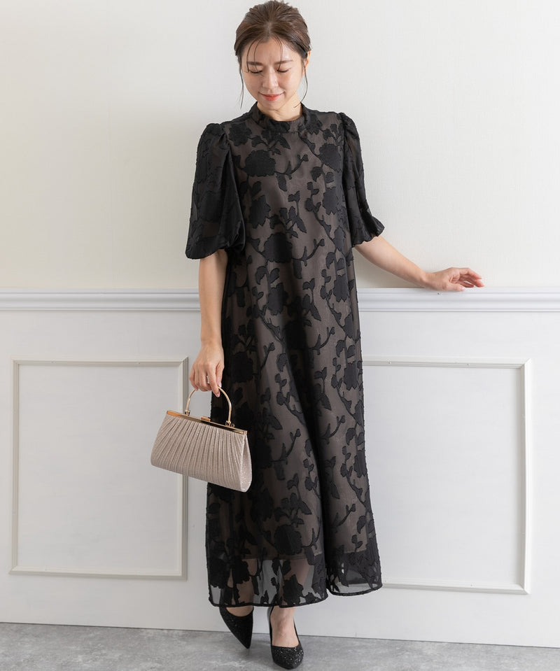 ランタンスリープＡラインボタニカル柄 結婚式 パーティー ドレス (S,M,L)11260