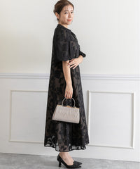 ランタンスリープＡラインボタニカル柄 結婚式 パーティー ドレス (S,M,L)11260