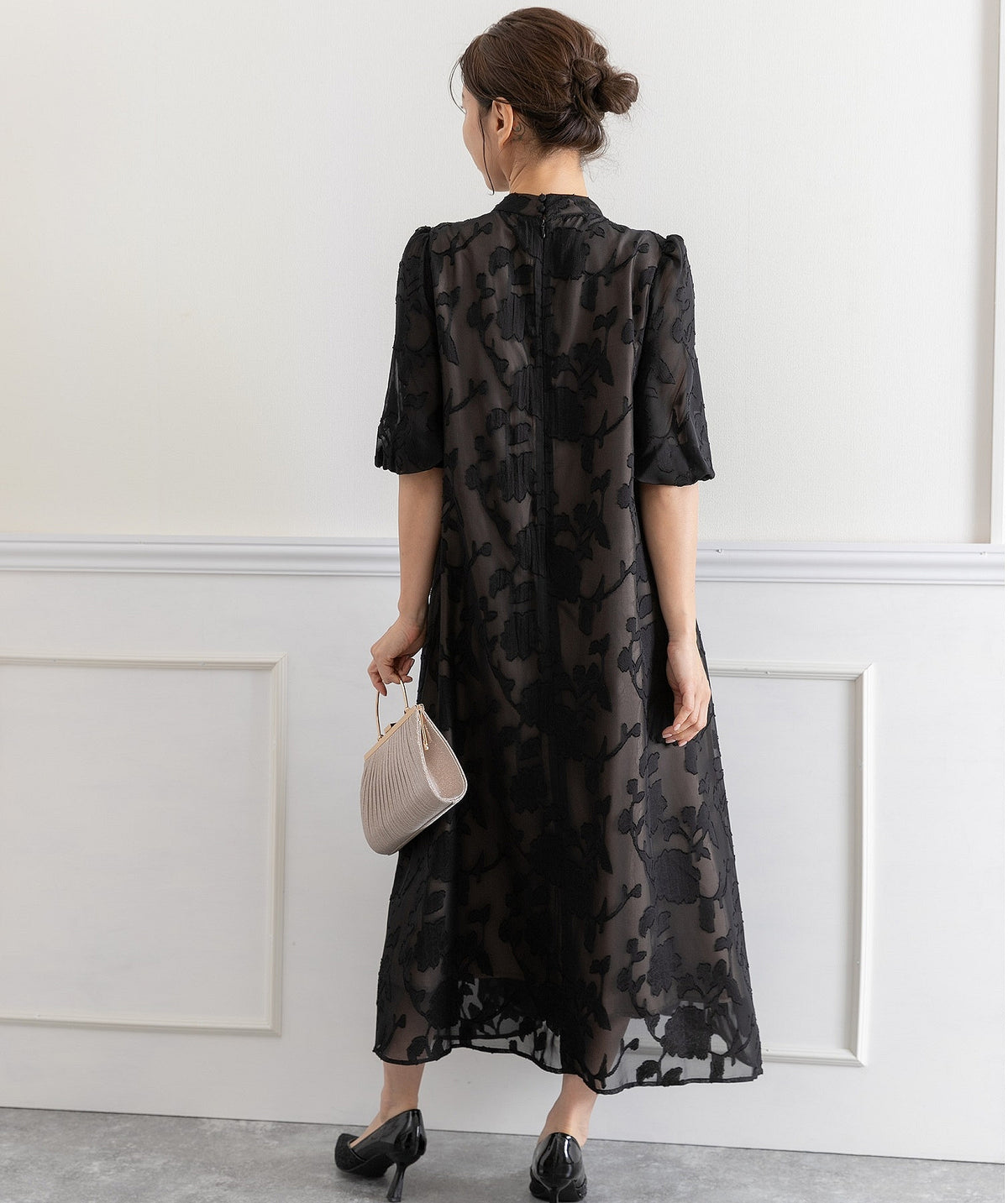 ランタンスリープＡラインボタニカル柄 結婚式 パーティー ドレス (S,M,L)11260