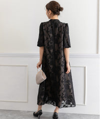ランタンスリープＡラインボタニカル柄 結婚式 パーティー ドレス (S,M,L)11260