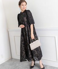 ランタンスリープＡラインボタニカル柄 結婚式 パーティー ドレス (S,M,L)11260