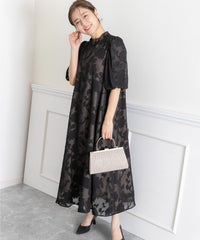 ランタンスリープＡラインボタニカル柄 結婚式 パーティー ドレス (S,M,L)11260