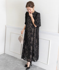ランタンスリープＡラインボタニカル柄 結婚式 パーティー ドレス (S,M,L)11260