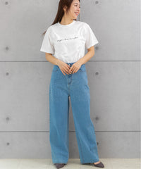 ラインストーン付き ハイウエスト ワイドデニムパンツ(M,L)80021