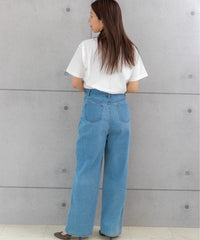 ラインストーン付き ハイウエスト ワイドデニムパンツ(M,L)80021