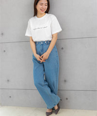 ラインストーン付き ハイウエスト ワイドデニムパンツ(M,L)80021
