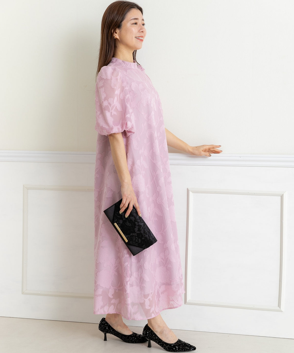 ランタンスリープＡラインボタニカル柄 結婚式 パーティー ドレス (S,M,L)11260