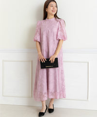 ランタンスリープＡラインボタニカル柄 結婚式 パーティー ドレス (S,M,L)11260