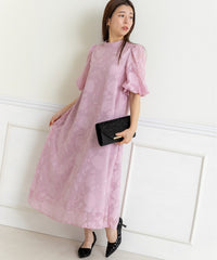 ランタンスリープＡラインボタニカル柄 結婚式 パーティー ドレス (S,M,L)11260