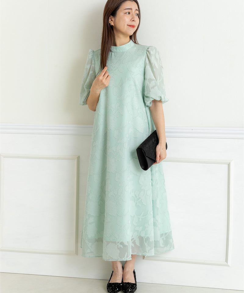 ランタンスリープＡラインボタニカル柄 結婚式 パーティー ドレス (S,M,L)11260
