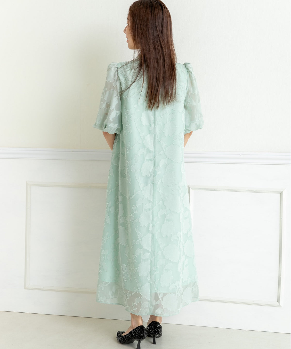 ランタンスリープＡラインボタニカル柄 結婚式 パーティー ドレス (S,M,L)11260