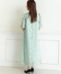 ランタンスリープＡラインボタニカル柄 結婚式 パーティー ドレス (S,M,L)11260