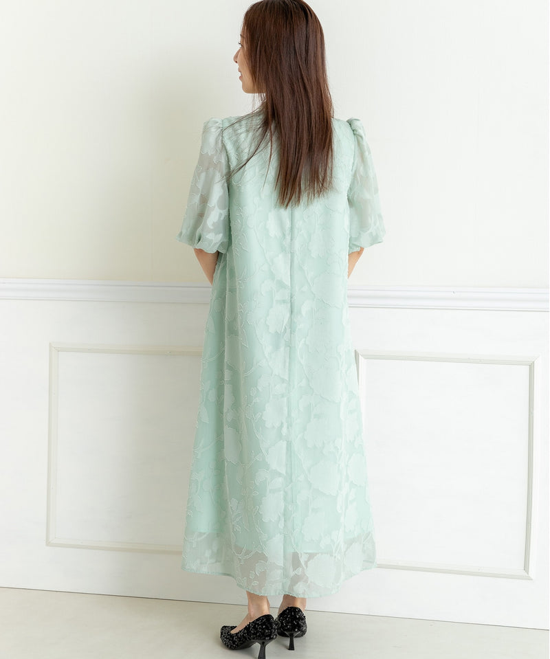 ランタンスリープＡラインボタニカル柄 結婚式 パーティー ドレス (S,M,L)11260