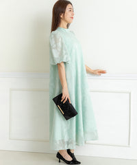 ランタンスリープＡラインボタニカル柄 結婚式 パーティー ドレス (S,M,L)11260