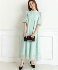 ランタンスリープＡラインボタニカル柄 結婚式 パーティー ドレス (S,M,L)11260