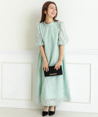 ランタンスリープＡラインボタニカル柄 結婚式 パーティー ドレス (S,M,L)11260