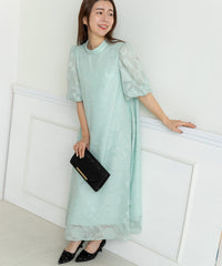 ランタンスリープＡラインボタニカル柄 結婚式 パーティー ドレス (S,M,L)11260