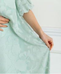 ランタンスリープＡラインボタニカル柄 結婚式 パーティー ドレス (S,M,L)11260