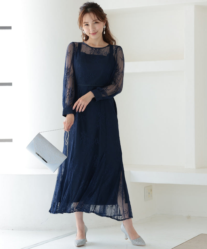 シアーレース バックシャン リボン 結婚式 パーティー ドレス50154