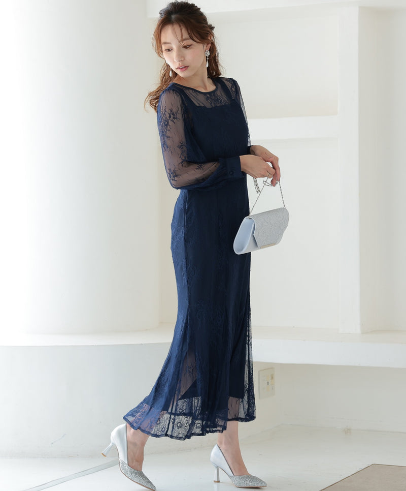 シアーレース バックシャン リボン 結婚式 パーティー ドレス50154